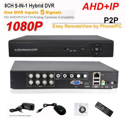 CCTV 8CH AHD 1080P DVR IP NVR TVI CVI Analog 5-IN-1 Hybrid HVR Surveillance HDMI 3G WIFI ONVIF P2P Mobile View Motion Detection